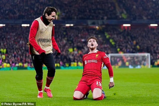 Harvey Elliott (right) helped Liverpool claim their seventh straight win in Europe this season